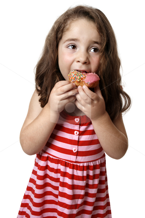 To use this stock image in your creative project, please select the size you need over to the right and click the "Add to Cart" button.
Your downloaded image will come with the Cutcaster watermark removed so don’t worry about the watermark you see on this page. Young girl eating doughnut stock photo, Young girl in a pink and red dressed is eating a pink iced doughnut. by Leah-Anne Thompson
