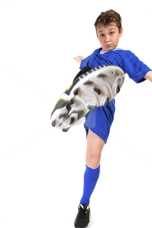 To use this stock image in your creative project, please select the size you need over to the right and click the "Add to Cart" button.
Your downloaded image will come with the Cutcaster watermark removed so don’t worry about the watermark you see on this page. Kickstart stock photo, A boy kicks high. Kicking leg in motion. by Leah-Anne Thompson