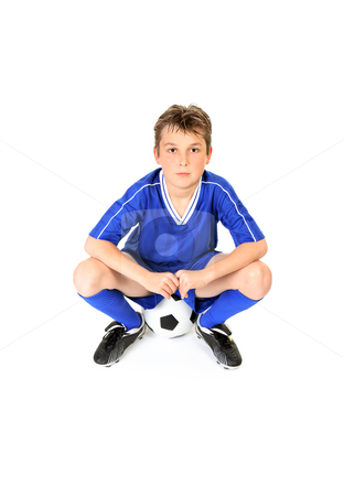 To use this stock image in your creative project, please select the size you need over to the right and click the "Add to Cart" button.
Your downloaded image will come with the Cutcaster watermark removed so don’t worry about the watermark you see on this page. Soccer player stock photo, Soccer player resting on soccer ball. by Leah-Anne Thompson