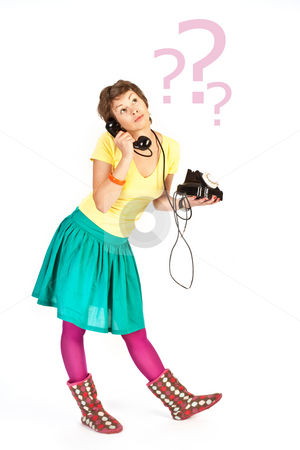 To use this stock image in your creative project, please select the size you need over to the right and click the "Add to Cart" button.
Your downloaded image will come with the Cutcaster watermark removed so don’t worry about the watermark you see on this page. Phone girl stock photo, People series: young girl in bright clothes speak on phone by Gennady Kravetsky