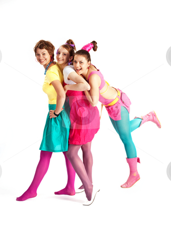 To use this stock image in your creative project, please select the size you need over to the right and click the "Add to Cart" button.
Your downloaded image will come with the Cutcaster watermark removed so don’t worry about the watermark you see on this page. Attractive girl stock photo, People series: three young girls in bright clothes by Gennady Kravetsky