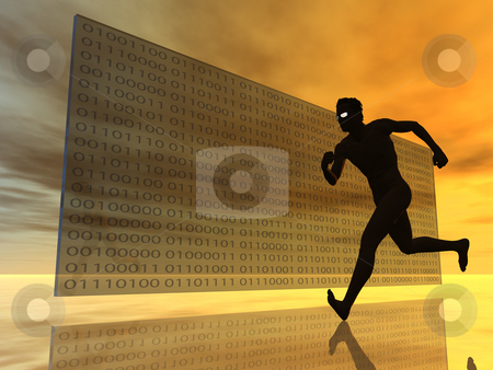 To use this stock image in your creative project, please select the size you need over to the right and click the "Add to Cart" button.
Your downloaded image will come with the Cutcaster watermark removed so don’t worry about the watermark you see on this page. Binary stock photo, Runner in front of glasswall with binary code - 3d illustration by J?