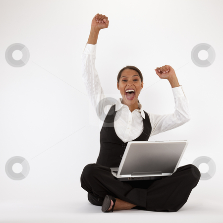 To use this stock image in your creative project, please select the size you need over to the right and click the "Add to Cart" button.
Your downloaded image will come with the Cutcaster watermark removed so don’t worry about the watermark you see on this page. Young Woman Using Laptop stock photo, Young woman sitting on floor using laptop. Square format. by Edward Bock