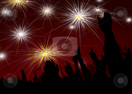 To use this stock image in your creative project, please select the size you need over to the right and click the "Add to Cart" button.
Your downloaded image will come with the Cutcaster watermark removed so don’t worry about the watermark you see on this page. New year crowd fireworks stock vector clipart, Crowd scene with fireworks display for new year by Michael Travers