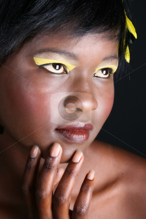 To use this stock image in your creative project, please select the size you need over to the right and click the "Add to Cart" button.
Your downloaded image will come with the Cutcaster watermark removed so don’t worry about the watermark you see on this page. Female Model stock photo, Beautiful young African female model with feathers by Vanessa Van Rensburg