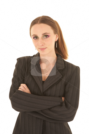 To use this stock image in your creative project, please select the size you need over to the right and click the "Add to Cart" button.
Your downloaded image will come with the Cutcaster watermark removed so don’t worry about the watermark you see on this page. Young Caucasian businesswoman stock photo, Young adult caucasian businesswoman in a dark suit standing on a white background. NOT ISOLATED by Sean Nel