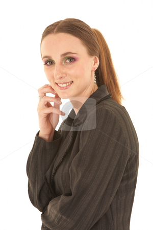To use this stock image in your creative project, please select the size you need over to the right and click the "Add to Cart" button.
Your downloaded image will come with the Cutcaster watermark removed so don’t worry about the watermark you see on this page. Young Caucasian businesswoman stock photo, Young adult caucasian businesswoman in a dark suit standing on a white background. NOT ISOLATED by Sean Nel