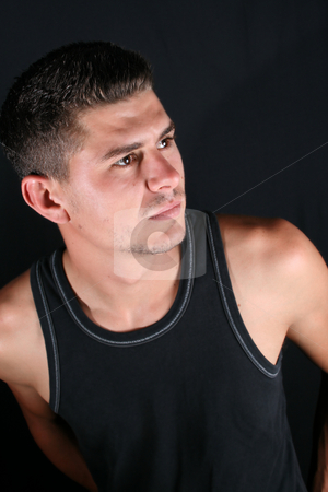 To use this stock image in your creative project, please select the size you need over to the right and click the "Add to Cart" button.
Your downloaded image will come with the Cutcaster watermark removed so don’t worry about the watermark you see on this page. Male Model stock photo, Male model in studio against black background by Vanessa Van Rensburg