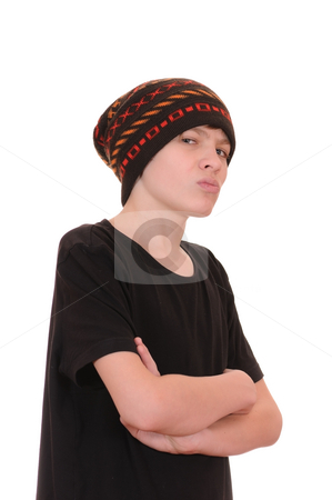 To use this stock image in your creative project, please select the size you need over to the right and click the "Add to Cart" button.
Your downloaded image will come with the Cutcaster watermark removed so don’t worry about the watermark you see on this page. The teenager in a black vest and a hat stock photo, The teenager in a black vest and a hat isolated on white background by Salauyou Yury