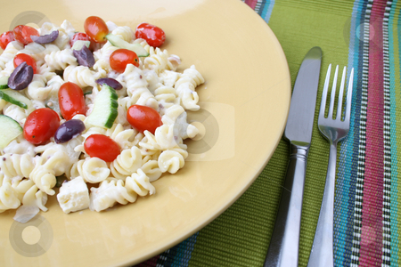 To use this stock image in your creative project, please select the size you need over to the right and click the "Add to Cart" button.
Your downloaded image will come with the Cutcaster watermark removed so don’t worry about the watermark you see on this page. Pasta Salad Setting stock photo, Cold Pasta Salad with tomatoes, cucumbers and olives by Vanessa Van Rensburg