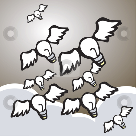 To use this stock image in your creative project, please select the size you need over to the right and click the "Add to Cart" button.
Your downloaded image will come with the Cutcaster watermark removed so don’t worry about the watermark you see on this page. Winged Light bulbs stock vector clipart, Light bulb or idea images with wings flying in the sky. by Jeffrey Thompson