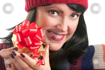 To use this stock image in your creative project, please select the size you need over to the right and click the "Add to Cart" button.
Your downloaded image will come with the Cutcaster watermark removed so don’t worry about the watermark you see on this page. Pretty Woman Holding Holiday Gift stock photo, Happy, Attractive Woman Holds Holiday Gift Isolated on a White Background. by Andy Dean