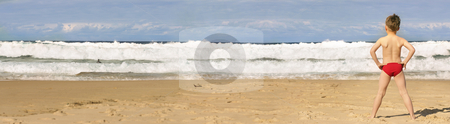 To use this stock image in your creative project, please select the size you need over to the right and click the "Add to Cart" button.
Your downloaded image will come with the Cutcaster watermark removed so don’t worry about the watermark you see on this page. Beach Holiday panorama stock photo, A beach panorama and boy by Leah-Anne Thompson