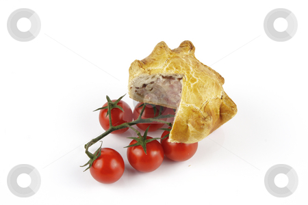 To use this stock image in your creative project, please select the size you need over to the right and click the "Add to Cart" button.
Your downloaded image will come with the Cutcaster watermark removed so don’t worry about the watermark you see on this page. Tomatoes and Pork Pie stock photo, Contradiction between healthy food and junk food using tomatoes and a pork pie on a reflective white background by Keith Wilson