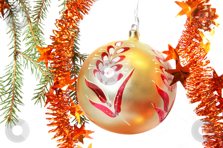 To use this stock image in your creative project, please select the size you need over to the right and click the "Add to Cart" button.
Your downloaded image will come with the Cutcaster watermark removed so don’t worry about the watermark you see on this page. Christmas tree bauble stock photo, Christmas Tree, bauble and tinsel. Isolated on white by Olga Lipatova