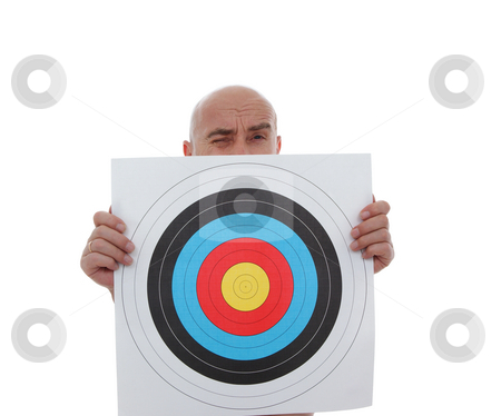 To use this stock image in your creative project, please select the size you need over to the right and click the "Add to Cart" button.
Your downloaded image will come with the Cutcaster watermark removed so don’t worry about the watermark you see on this page. Man with target stock photo, Bald man with target on white background by Jolanta Dabrowska