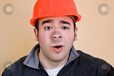 To use this stock image in your creative project, please select the size you need over to the right and click the "Add to Cart" button.
Your downloaded image will come with the Cutcaster watermark removed so don’t worry about the watermark you see on this page. Construction Worker stock photo, This construction worker is looking very confused. by Todd Arena