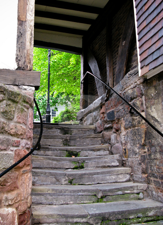 To use this stock image in your creative project, please select the size you need over to the right and click the "Add to Cart" button.
Your downloaded image will come with the Cutcaster watermark removed so don’t worry about the watermark you see on this page. Stone steps in Shrewsbury stock photo, View up ancient stone steps in Shrewsbury in Shropshire leading to leafy area by Steven Heap
