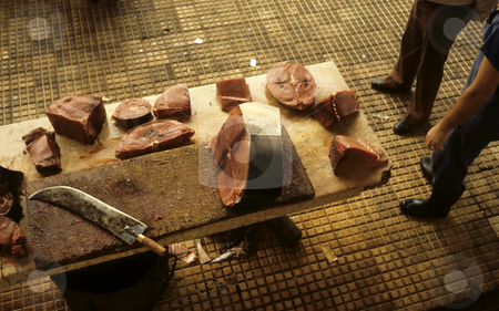 To use this stock image in your creative project, please select the size you need over to the right and click the "Add to Cart" button.
Your downloaded image will come with the Cutcaster watermark removed so don’t worry about the watermark you see on this page. Slabs of Fish stock photo, Slabs of fish on a wooden table in a fish market by Steven Heap