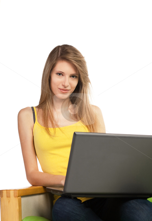 To use this stock image in your creative project, please select the size you need over to the right and click the "Add to Cart" button.
Your downloaded image will come with the Cutcaster watermark removed so don’t worry about the watermark you see on this page. Young blond woman with computer stock photo, Young blond pretty woman sitting on sofa with laptop computer; isolated on white by Mikhail Lavrenov