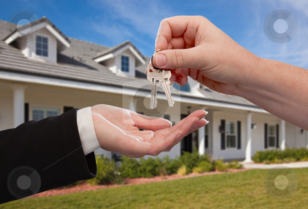 To use this stock image in your creative project, please select the size you need over to the right and click the "Add to Cart" button.
Your downloaded image will come with the Cutcaster watermark removed so don’t worry about the watermark you see on this page. Handing Over the House Keys in Front of New Home stock photo, Handing Over the House Keys in Front of a Beautiful New Home. by Andy Dean