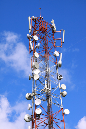 To use this stock image in your creative project, please select the size you need over to the right and click the "Add to Cart" button.
Your downloaded image will come with the Cutcaster watermark removed so don’t worry about the watermark you see on this page. Telecommunication tower stock photo, Telecommunication tower against vivid blue sky background by Gowtum Bachoo