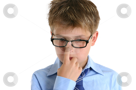 To use this stock image in your creative project, please select the size you need over to the right and click the "Add to Cart" button.
Your downloaded image will come with the Cutcaster watermark removed so don’t worry about the watermark you see on this page. Child pushing glasses up onto nose stock photo, A child pushing his glasses up with a finger by Leah-Anne Thompson