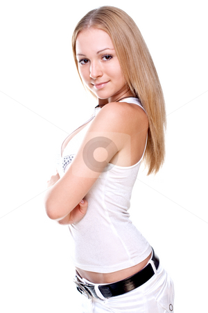 To use this stock image in your creative project, please select the size you need over to the right and click the "Add to Cart" button.
Your downloaded image will come with the Cutcaster watermark removed so don’t worry about the watermark you see on this page. Beautiful women in a shirt stock photo, Beautiful women in a shirt on a white background by Artem Zamula