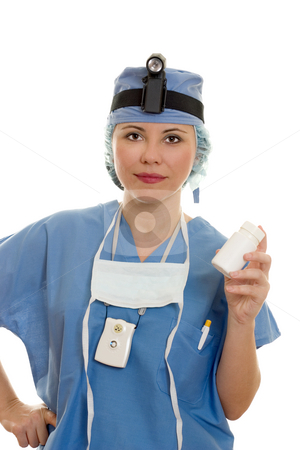 To use this stock image in your creative project, please select the size you need over to the right and click the "Add to Cart" button.
Your downloaded image will come with the Cutcaster watermark removed so don’t worry about the watermark you see on this page. Surgeon Recommends stock photo, Surgeon with a blank prescription or vitamin bottle by Leah-Anne Thompson