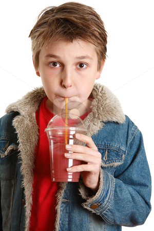 To use this stock image in your creative project, please select the size you need over to the right and click the "Add to Cart" button.
Your downloaded image will come with the Cutcaster watermark removed so don’t worry about the watermark you see on this page. Child drinking fresh fruit juice through a straw stock photo, A young boy drinking fresh mixed berry health juice in a clear cup container with a yellow straw. He is wearing a red t-shirt and a blue denim jacket. by Leah-Anne Thompson