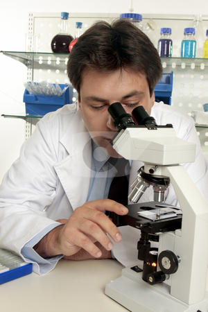 To use this stock image in your creative project, please select the size you need over to the right and click the "Add to Cart" button.
Your downloaded image will come with the Cutcaster watermark removed so don’t worry about the watermark you see on this page. Scientist looking through microscope stock photo, A scientist observing a substance under the microscope. by Leah-Anne Thompson