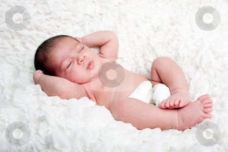 To use this stock image in your creative project, please select the size you need over to the right and click the "Add to Cart" button.
Your downloaded image will come with the Cutcaster watermark removed so don’t worry about the watermark you see on this page. Cute baby asleep on cloud stock photo, Cute Caucasian Hispanic infant baby asleep on soft white cotton cloud, wearing only a diaper. by Paul Hakimata
