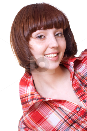 To use this stock image in your creative project, please select the size you need over to the right and click the "Add to Cart" button.
Your downloaded image will come with the Cutcaster watermark removed so don’t worry about the watermark you see on this page. Laughing girl in a shirt stock photo, Laughing girl in a shirt on a white background by Artem Zamula