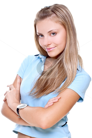 To use this stock image in your creative project, please select the size you need over to the right and click the "Add to Cart" button.
Your downloaded image will come with the Cutcaster watermark removed so don’t worry about the watermark you see on this page. Beautiful woman in a blue T-shirt stock photo, Beautiful woman in a blue T-shirt on a white background isolated by Artem Zamula