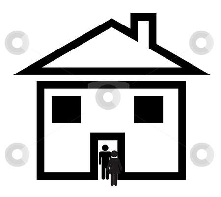 To use this stock image in your creative project, please select the size you need over to the right and click the "Add to Cart" button.
Your downloaded image will come with the Cutcaster watermark removed so don’t worry about the watermark you see on this page. Couple in suburban home stock photo, Black silhouette of heerosexual couple walking through door of new suburban home, isolated on white background. by Martin Crowdy