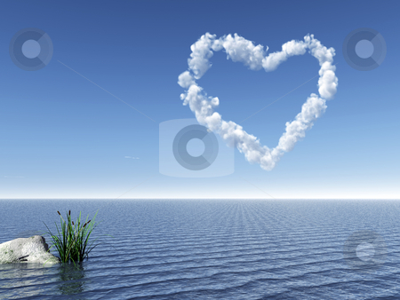 To use this stock image in your creative project, please select the size you need over to the right and click the "Add to Cart" button.
Your downloaded image will come with the Cutcaster watermark removed so don’t worry about the watermark you see on this page. Heart stock photo, Water landscape with cloudy heart symbol in the sky - 3d illustration by J?