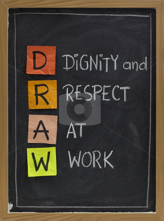 To use this stock image in your creative project, please select the size you need over to the right and click the "Add to Cart" button.
Your downloaded image will come with the Cutcaster watermark removed so don’t worry about the watermark you see on this page. Dignity and respect at work stock photo, DRAW (dignity and respect at work) - workplace culture acronym, white chalk handwriting, colorful sticky notes on blackboard by Marek Uliasz