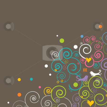 To use this stock image in your creative project, please select the size you need over to the right and click the "Add to Cart" button.
Your downloaded image will come with the Cutcaster watermark removed so don’t worry about the watermark you see on this page. Retro Styled Background with Copy Space stock vector clipart, Background with birds and cute swirls and hearts. by Linnea Eriksson