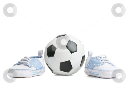 To use this stock image in your creative project, please select the size you need over to the right and click the "Add to Cart" button.
Your downloaded image will come with the Cutcaster watermark removed so don’t worry about the watermark you see on this page. Football / Soccer Ball With Baby Shoes stock photo, A football / soccer ball with baby shoes, on white. by Christopher Nuzzaco