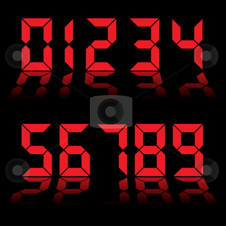 To use this stock image in your creative project, please select the size you need over to the right and click the "Add to Cart" button.
Your downloaded image will come with the Cutcaster watermark removed so don’t worry about the watermark you see on this page. Digital numbers clock red stock vector clipart, Red digital clock readout with numbers reflected in black background by Michael Travers