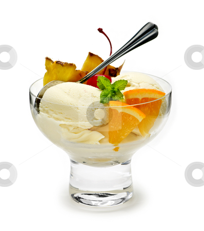 To use this stock image in your creative project, please select the size you need over to the right and click the "Add to Cart" button.
Your downloaded image will come with the Cutcaster watermark removed so don’t worry about the watermark you see on this page. Ice cream with fruit stock photo, Dish of ice cream and fruit isolated on white background by Elena Elisseeva