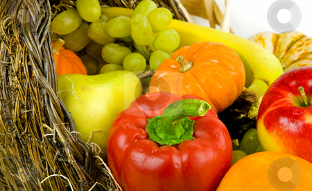 To use this stock image in your creative project, please select the size you need over to the right and click the "Add to Cart" button.
Your downloaded image will come with the Cutcaster watermark removed so don’t worry about the watermark you see on this page. Close up of Cornicopia stock photo, Closeup view of Horn of Plenty with fruits and vegetables by Eva Browning