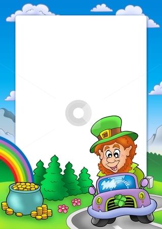 To use this stock image in your creative project, please select the size you need over to the right and click the "Add to Cart" button.
Your downloaded image will come with the Cutcaster watermark removed so don’t worry about the watermark you see on this page. Frame with leprechaun driving car stock photo, Frame with leprechaun driving car - color illustration. by Klara Viskova