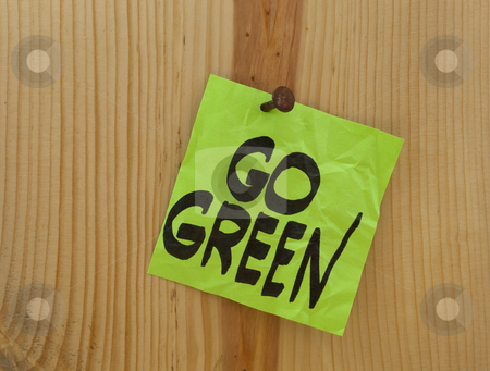 To use this stock image in your creative project, please select the size you need over to the right and click the "Add to Cart" button.
Your downloaded image will come with the Cutcaster watermark removed so don’t worry about the watermark you see on this page. Go green concept stock photo, Go green reminder - green crumpled sticky note nailed to a wood plank or wall by Marek Uliasz