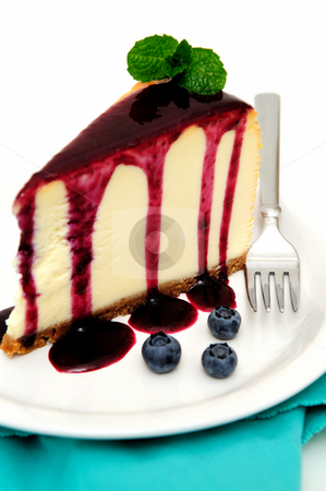 To use this stock image in your creative project, please select the size you need over to the right and click the "Add to Cart" button.
Your downloaded image will come with the Cutcaster watermark removed so don’t worry about the watermark you see on this page. Cheesecake stock photo, Plain Cheesecake with a Blueberry sauce poured over the top with fresh berries on the plate next to the cake and topped with a mint leaf. by Lynn Bendickson