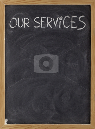To use this stock image in your creative project, please select the size you need over to the right and click the "Add to Cart" button.
Your downloaded image will come with the Cutcaster watermark removed so don’t worry about the watermark you see on this page. Our services blackboard sign stock photo, Our services - white chalk handwriting on blackboard with eraser smudges, copy space below by Marek Uliasz