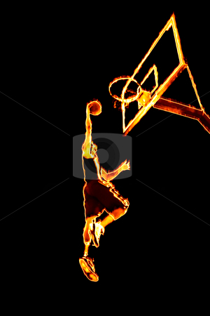 To use this stock image in your creative project, please select the size you need over to the right and click the "Add to Cart" button.
Your downloaded image will come with the Cutcaster watermark removed so don’t worry about the watermark you see on this page. Fiery Basketball Slam Dunk stock photo, Abstract illustration of a fiery burning basketball player going up for a slam dunk. by Todd Arena