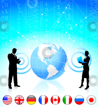 To use this stock image in your creative project, please select the size you need over to the right and click the "Add to Cart" button.
Your downloaded image will come with the Cutcaster watermark removed so don’t worry about the watermark you see on this page. Business couple with globe and internet flag buttons stock vector clipart, Business couple with globe and internet flag buttons Original Vector Illustration by L Belomlinsky
