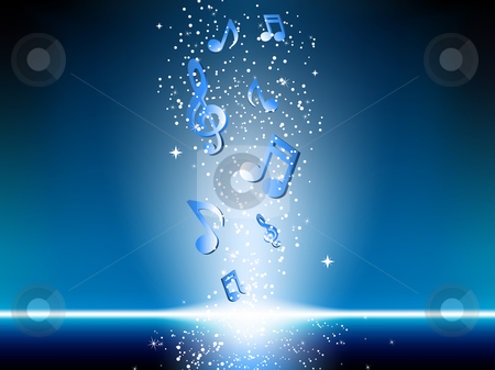 blue background with music notes and stars stock vector blue music background