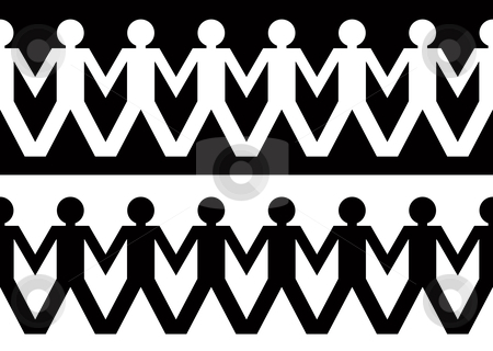 To use this stock image in your creative project, please select the size you need over to the right and click the "Add to Cart" button.
Your downloaded image will come with the Cutcaster watermark removed so don’t worry about the watermark you see on this page. Paper chain men stock vector clipart, String of paper chain men in black and white ideal border holding hands by Michael Travers
